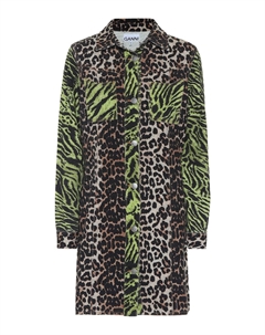 Джинсовое платье-рубашка с леопардовым принтом, Block Colour Ganni