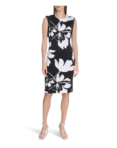 Платье Floral Scuba Sheath, черный/белый Calvin klein