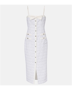 Платье миди из твида в полоску с бантом, White-Black Alessandra rich