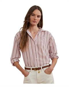 Рубашка Oversize Striped Cotton Broadcloth Shirt, Rose Blush Multi Lauren ralph lauren