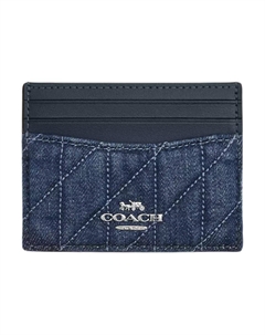 Миниатюрный гладкий кожаный картхолдер женский джинсово-синий, Denim Blue Coach