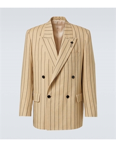 Полосатый двубортный блейзер из льна и шерсти, бежевый Lardini