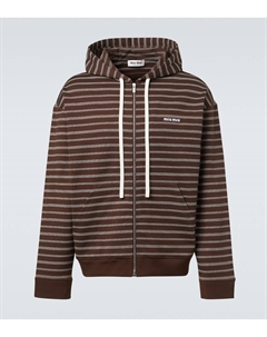 Полосатая хлопковая толстовка с капюшоном, Cacao+Bianco Miu miu