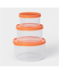 Набор контейнеров пищевых круглых, 3 шт.: 150 мл, 300 мл, 500 мл, прозрачные, крышка оранжевая Доляна