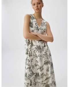 Платье миди из вискозы со льном с принтом Sela