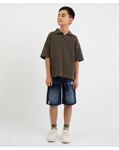 Шорты джинсовые с варкой, потертостями, повреждениями синие для мальчика Gulliver