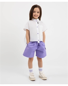 Шорты из поплина с поясом на резинке фиолетовые для девочки Gulliver