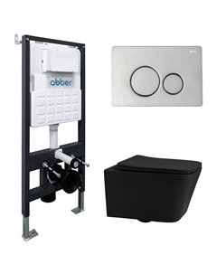 Комплект инсталляции Abber с унитазом Rechteck с кнопкой хром и сиденьем микролифт (AC1201MB-AC0105-AC0121)