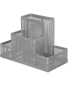 Подставка-органайзер для канцелярских принадлежностей Башня 4 отделения серебристая 16x11x8 см Attache