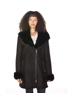 Женское пальто из замши мериносовой овчины, черный Infinity leather