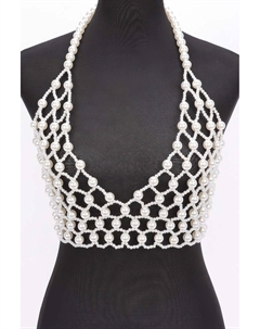 Женский топ с жемчужным декором и запахом на шее, кремовый Truedames