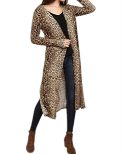 Длинный кардиган с открытым передом и принтом "под ягуара" в смешанном бежевом цвете Umgee
