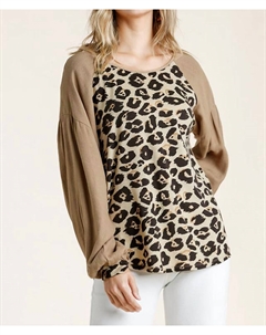 Леопардовый топ с длинным рукавом в бежевом цвете Umgee