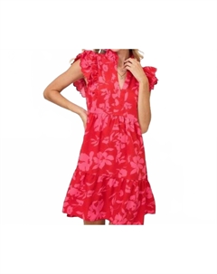 Женское красное платье с цветочным принтом и оборками на рукавах Umgee