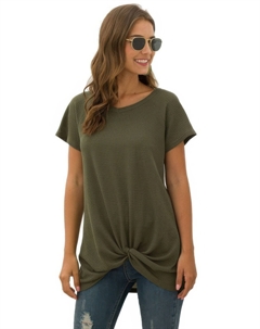 Туника с круглым вырезом однотонная, оливковый Truedames