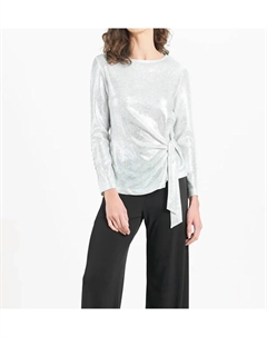Туника Shimmer с боковыми завязками и эффектом растяжки в серебристом цвете Clara sunwoo