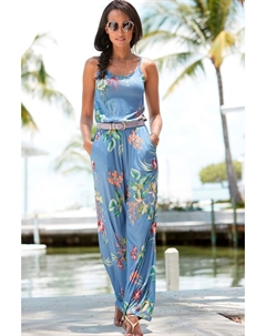 Женский Цветочный Безрукавный Комбинезон, синий Lascana