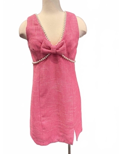 Розовое платье Pearl Bow из твида с бантом Voy