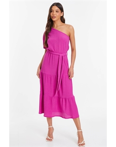 Женское платье миди с фактурной тканью и одним рукавом, розовый Quiz