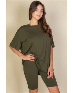 Женский комплект с просторным топом и велошортами, оливковый Truedames