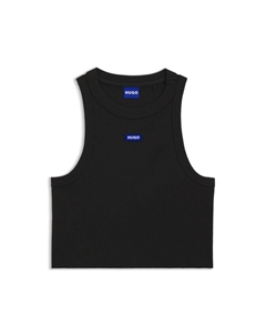 Рибленый хлопковый топ с логотипом, черный Hugo