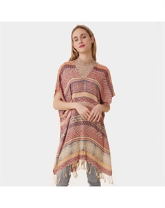 Полосатый пончо с кисточками, персиковый Truedames