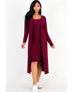 Женский ребристый кардиган и миди-платье-футляр с ками, Burgundy Truedames
