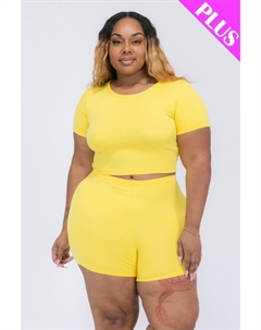 Женский плюс сайз топ с короткими рукавами и шорты, желтый Truedames
