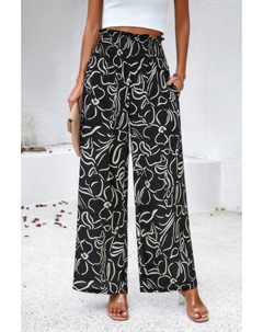 Брюки с принтом по всей поверхности, карманами и поясом на резинке, черный Truedames