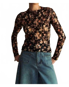 Многослойный топ с длинными рукавами и сетчатой вставкой в черно-оранжевом цвете Davi & dani