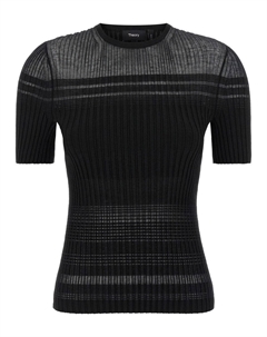 Текстурная ребристая футболка с эластичной смесовой тканью, черный Theory