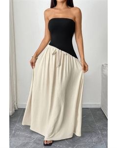 Прямое платье без бретелей с пэчворк принтом, бежевый Truedames