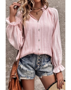 Приталенная рубашка с V-образным вырезом и длинными рукавами, розовый Truedames