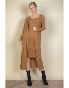 Женский ребристый кардиган и миди-платье-футляр с ками, мокко Truedames