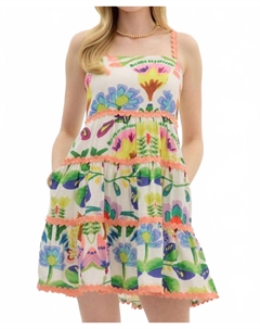 Цитрусовый бриз ботанический принт мини-платье в персиково-зеленом Entro