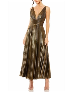 Безрукавое платье-трапеция с металлическим отливом в золоте, золотой Mac duggal