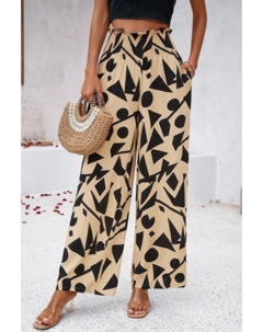 Брюки с принтом по всей поверхности, карманами и поясом на резинке, хаки Truedames