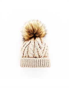 Унисекс вязаная шапка с помпонами Mommy & Me цвета овсянки, Oatmeal Huggalugs