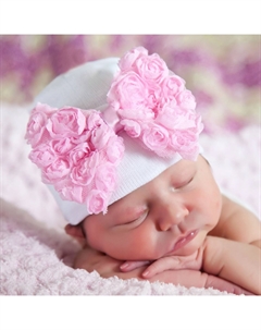Розетка с бантом детская шапочка в бело-розовом цвете Ilybean