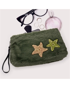 Сумка-клатч из искусственного меха со звездными нашивками, оливковый Fashnzfab