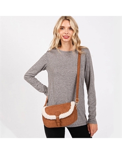 Однотонная сумка через плечо с флисовой отделкой, коричневый Fashnzfab