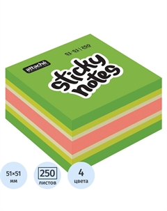 Стикеры Фреш 51х51 мм неоновые и пастельные 4 цвета (1 блок на 250 листов) Attache selection