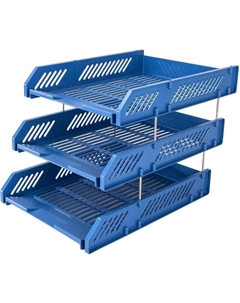 Лоток горизонтальный для бумаг пластиковый синий решетчатый (3 штуки в упаковке) Deli