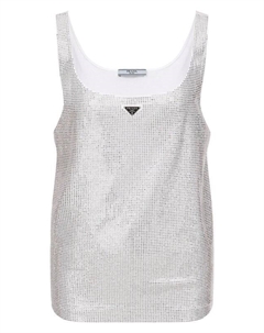 Хлопковая майка с отделкой стразами Prada