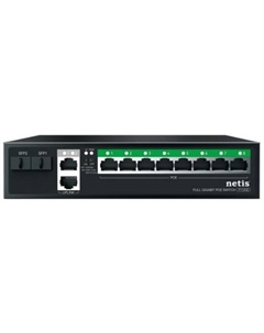 Коммутатор неуправляемый P112GS PoE+, 10 портов, 10x1 Гбит/с, PoE+ 8х30 Вт (до 120Вт), SFP 2*1 Гбит/с Netis