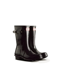 Женские короткие дождевые сапоги Original в глянцевой черной расцветке Hunter