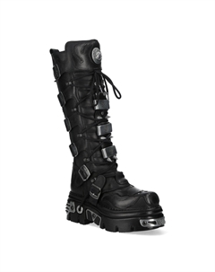Новые ботинки M-161-C10 высокие до колена из черной кожи с шипами в готическом стиле New rock