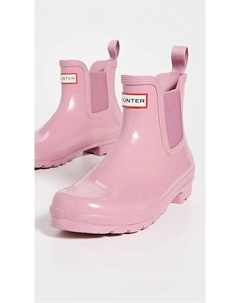 Оригинальные женские глянцевые ботинки Chelsea в фиолетовом цвете с пуговицами Hunter