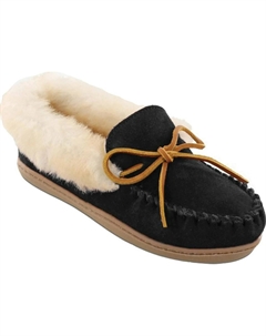 Миннетонка Альпин Слиппер Женские черные замшевые овчинные мокасины мюли Minnetonka