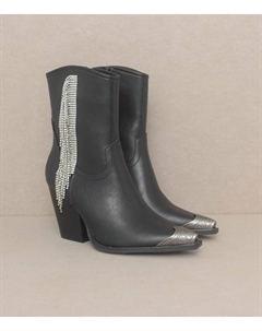 Женские сапоги Kai с бахромой и стразами в черном цвете Kke originals